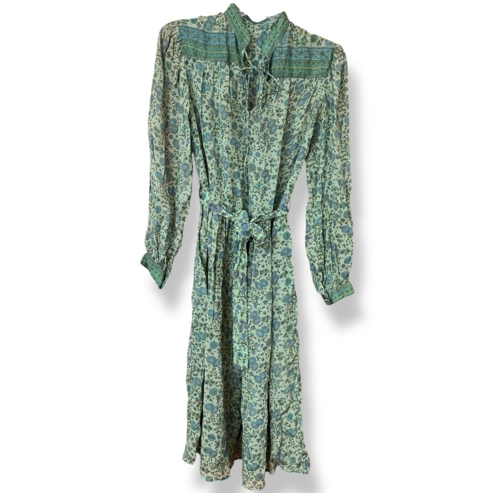 100% Silk Indian Gauze Dress vintage one of a kind sheer midi maxi floral print